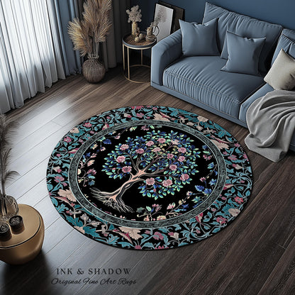 Timeless Folklore Tree Accent Rug | Gothic Floral Medieval Ornate Nature Motif Romantic Garden Aesthetic Tapestry Decor Maximalist Home |