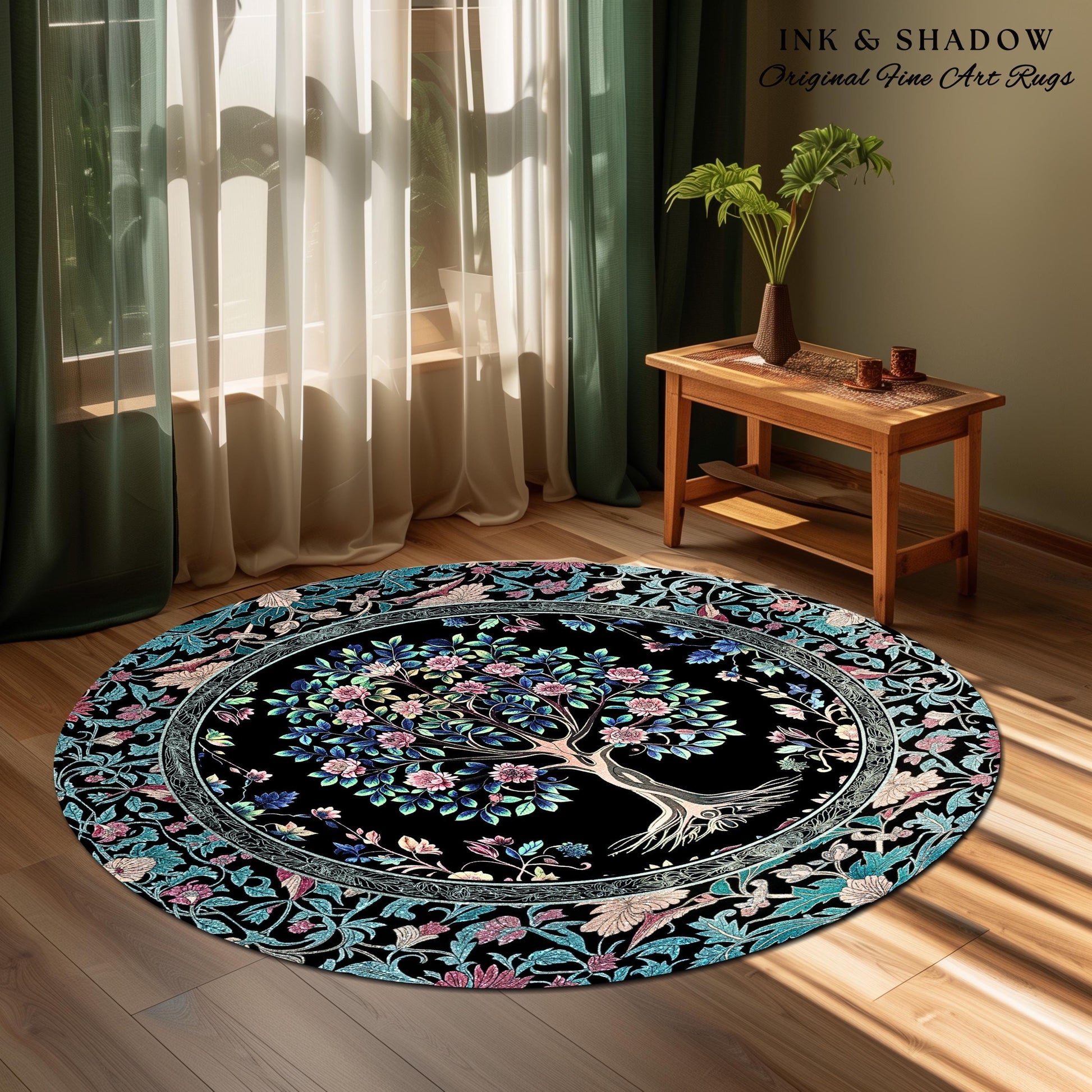 Timeless Folklore Tree Accent Rug | Gothic Floral Medieval Ornate Nature Motif Romantic Garden Aesthetic Tapestry Decor Maximalist Home |
