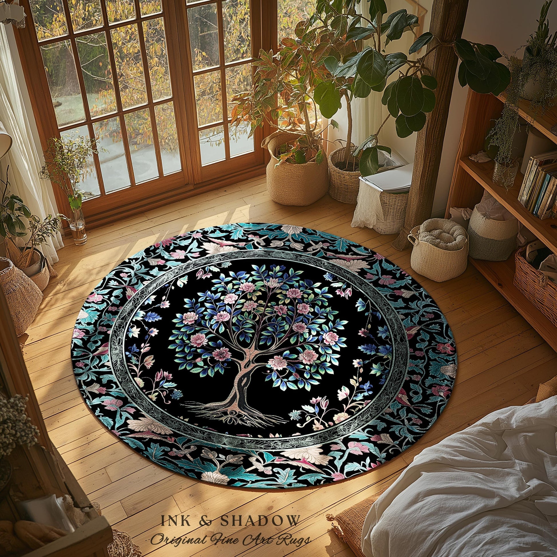 Timeless Folklore Tree Accent Rug | Gothic Floral Medieval Ornate Nature Motif Romantic Garden Aesthetic Tapestry Decor Maximalist Home |