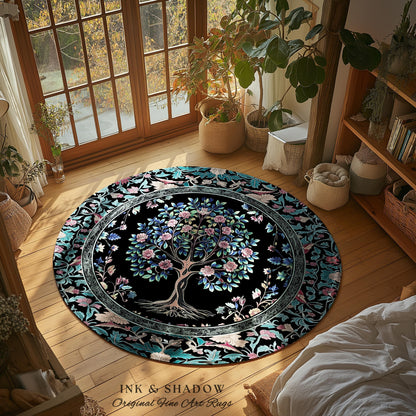 Timeless Folklore Tree Accent Rug | Gothic Floral Medieval Ornate Nature Motif Romantic Garden Aesthetic Tapestry Decor Maximalist Home |