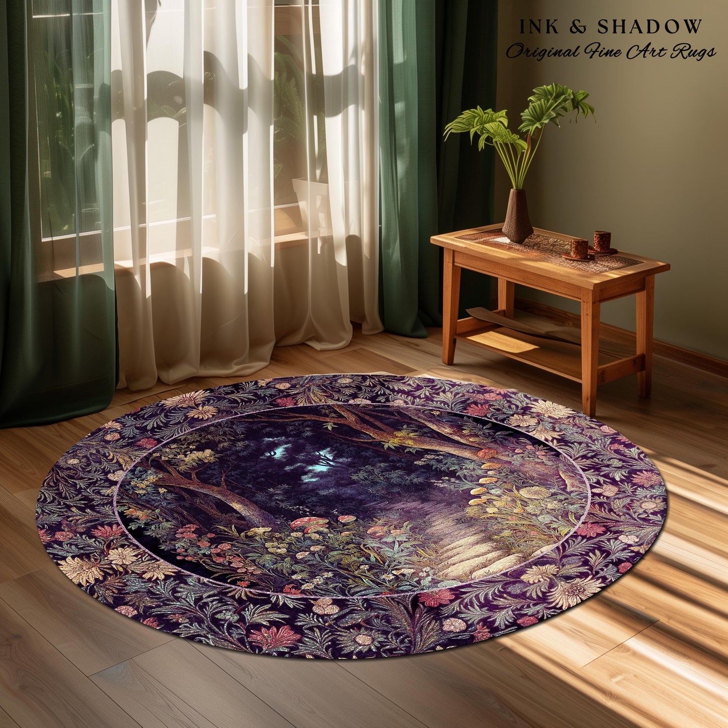 Magical Woodland Mushroom Rug | Fairytale Theme Woodland Botanical Aesthetic Whimsical Home Decor Bedroom Housewarming Gift Purple Woods |