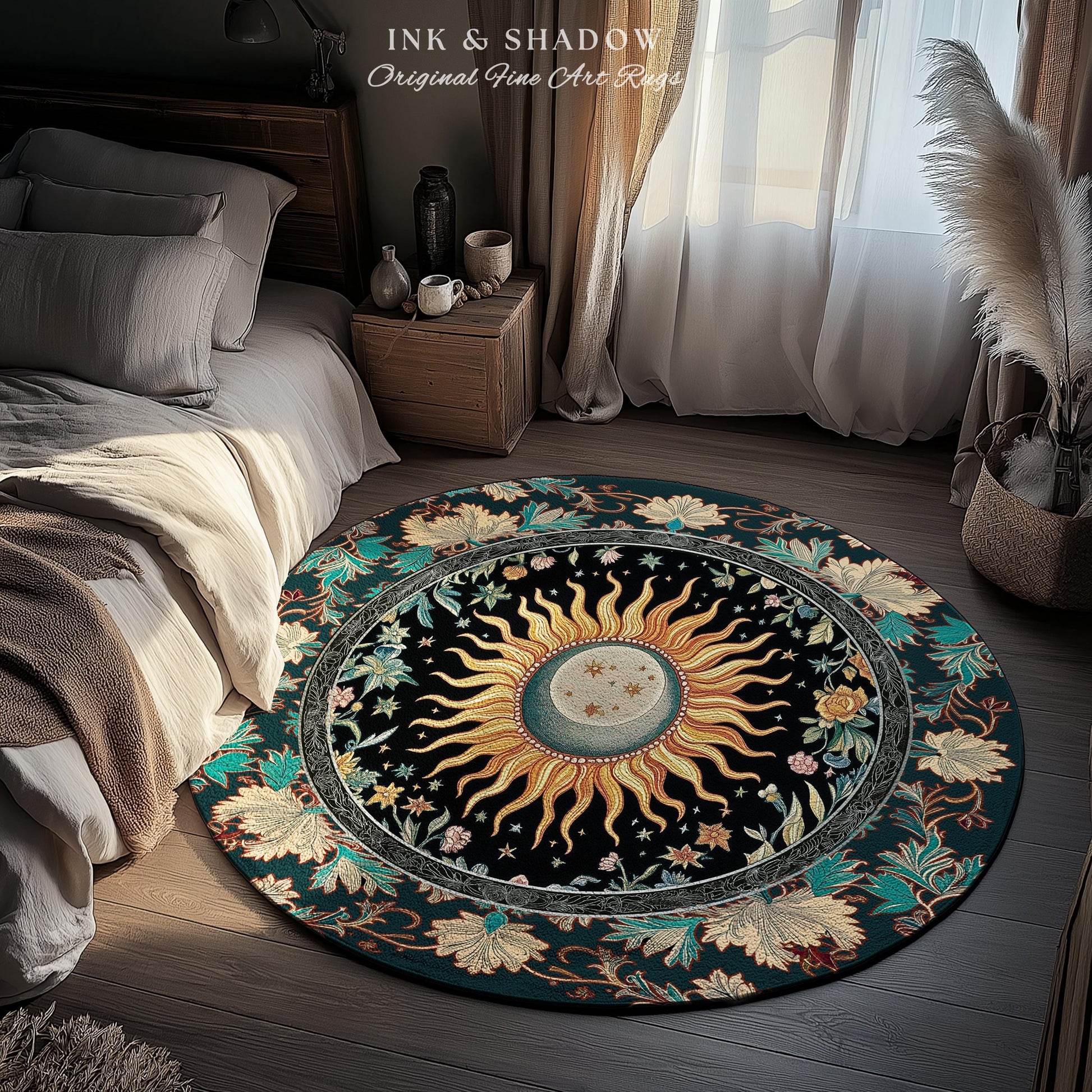 Celestial Sun Moon Rug | Gothic Tarot Astrology Bohemian Home Decor