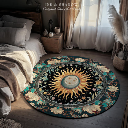 Celestial Sun Moon Rug | Gothic Tarot Astrology Bohemian Home Decor