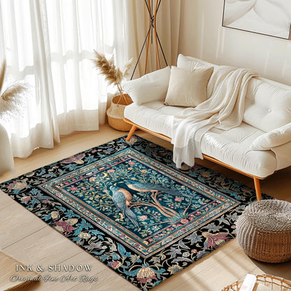 Baroque Celestial Gothic Crow Rug | Dark Academia Victorian Raven Decor Forest Cottagecore Aesthetic Cozy Moody Accent Enchanted Style Room