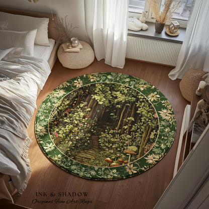 Fairytale Forest Botanical Accent Rug | Mystic Aesthetic Woodland Home Magical Decor Plant Loving Bedroom Housewarming Gift Emerald Woods |
