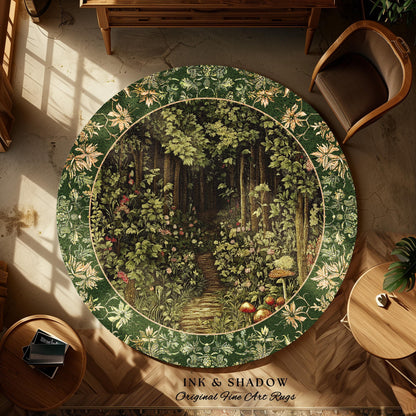 Fairytale Forest Botanical Accent Rug | Mystic Aesthetic Woodland Home Magical Decor Plant Loving Bedroom Housewarming Gift Emerald Woods |