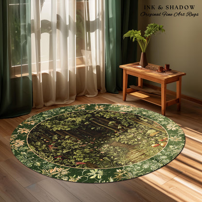 Fairytale Forest Botanical Accent Rug | Mystic Aesthetic Woodland Home Magical Decor Plant Loving Bedroom Housewarming Gift Emerald Woods |