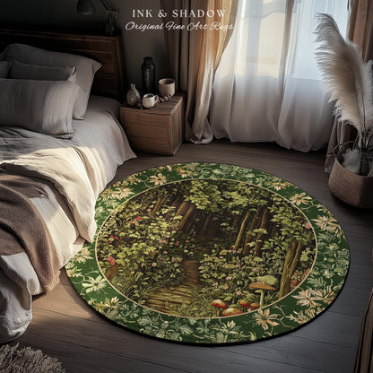 Fairytale Forest Botanical Accent Rug | Mystic Aesthetic Woodland Home Magical Decor Plant Loving Bedroom Housewarming Gift Emerald Woods |
