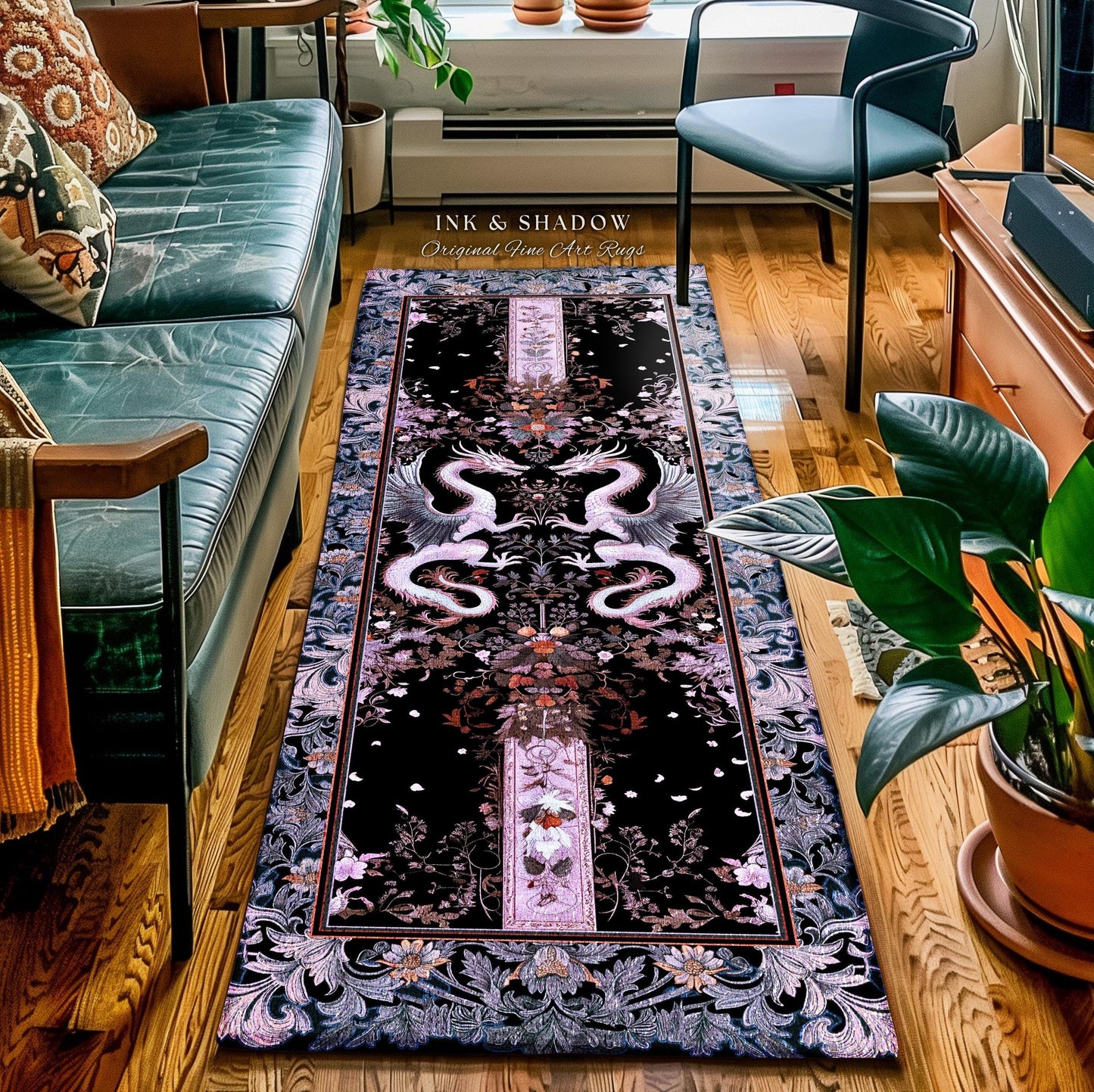 Pastel Gothic Fantasy Dragon Round Rug | Medieval Aesthetic Chinese Dragon Home Acceent Lavender Purple Decor Whimsigothic Dark Academia |