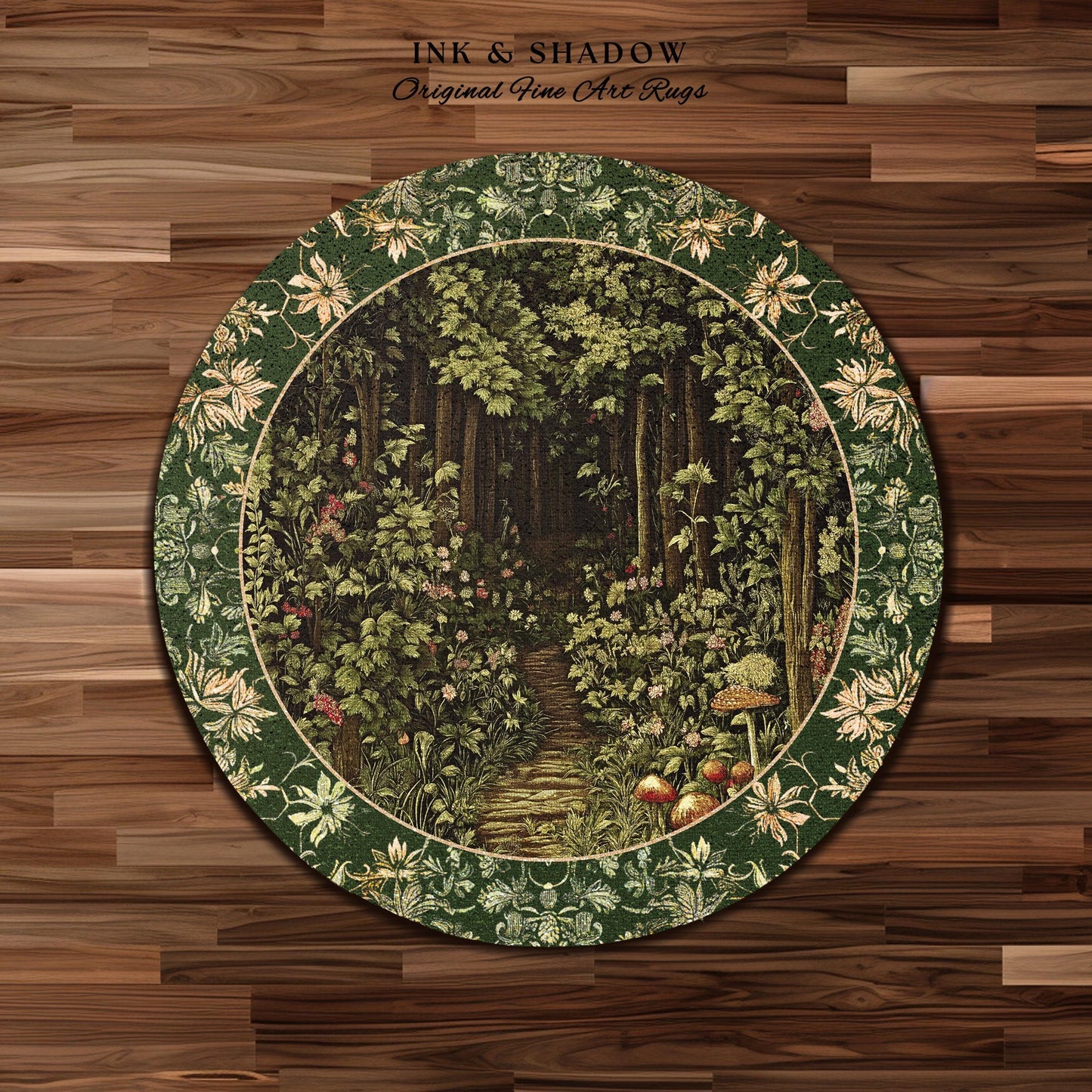 Fairytale Forest Botanical Accent Rug | Mystic Aesthetic Woodland Home Magical Decor Plant Loving Bedroom Housewarming Gift Emerald Woods |