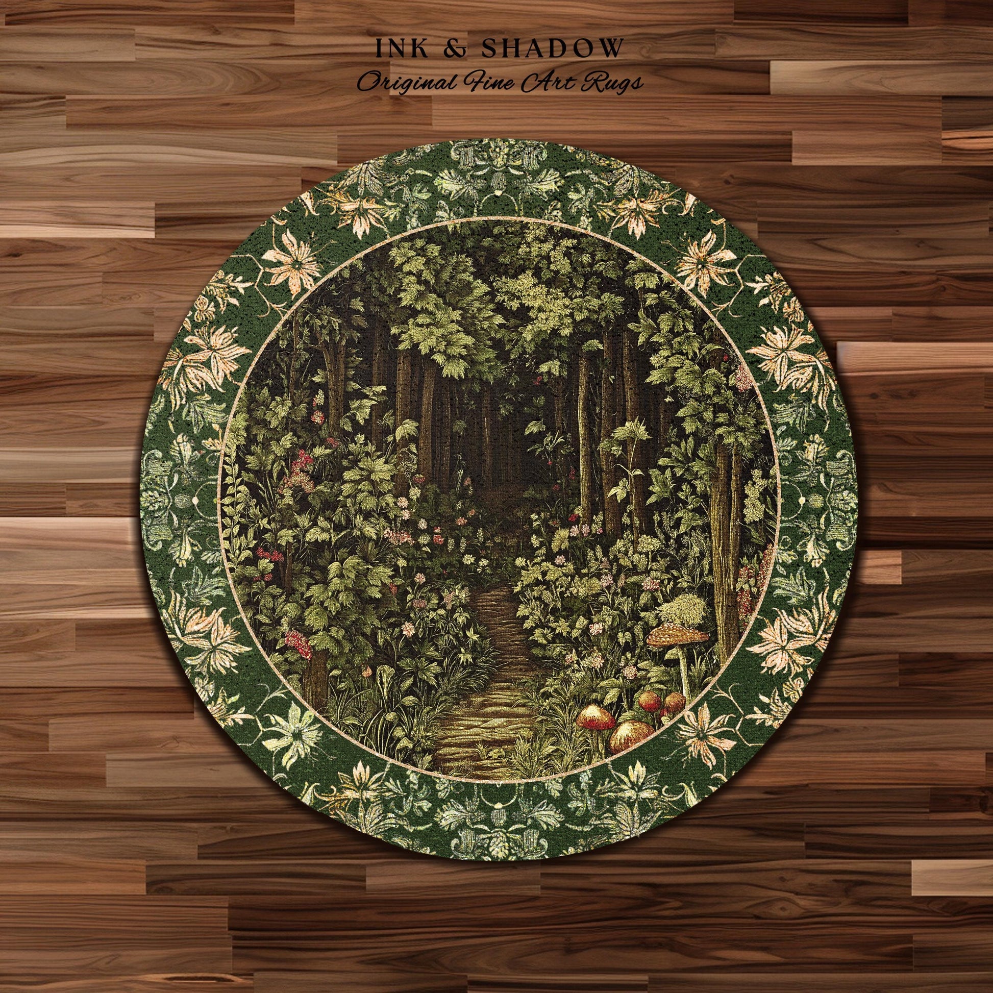Fairytale Forest Botanical Accent Rug | Mystic Aesthetic Woodland Home Magical Decor Plant Loving Bedroom Housewarming Gift Emerald Woods |