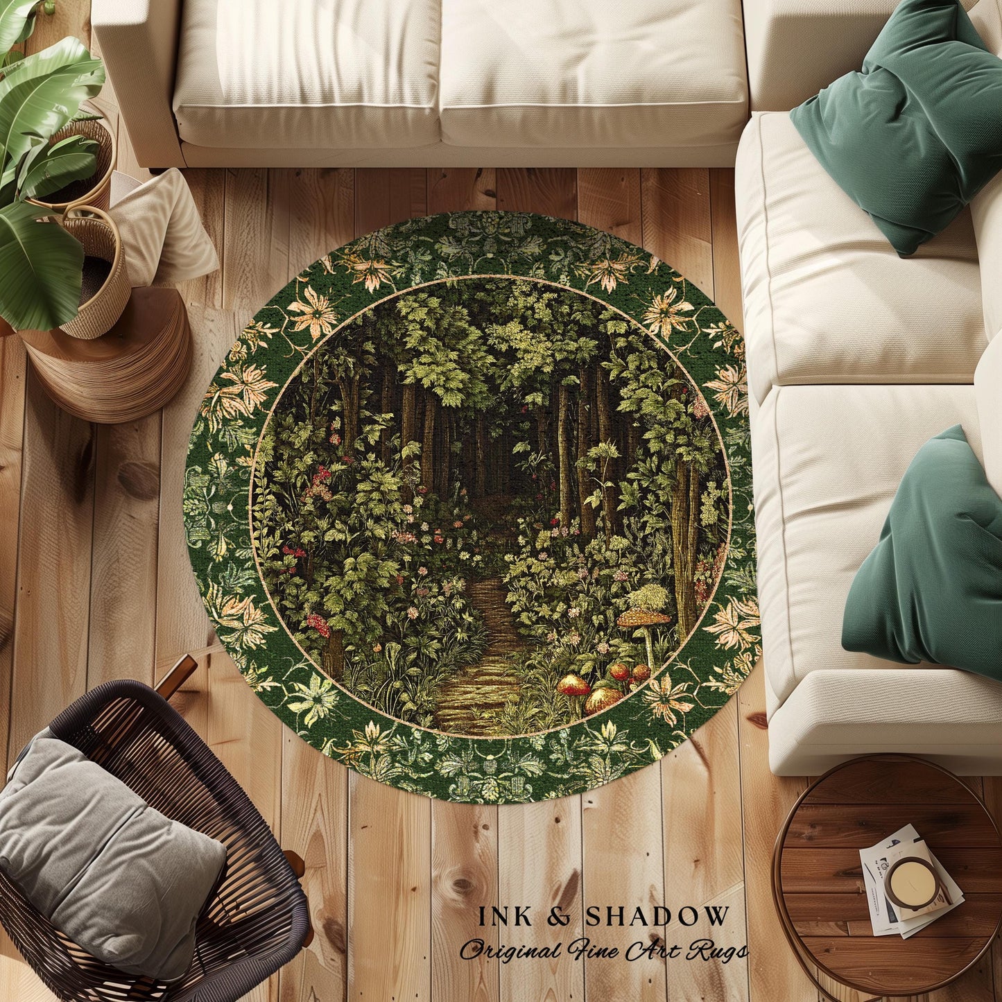 Fairytale Forest Botanical Accent Rug | Mystic Aesthetic Woodland Home Magical Decor Plant Loving Bedroom Housewarming Gift Emerald Woods |