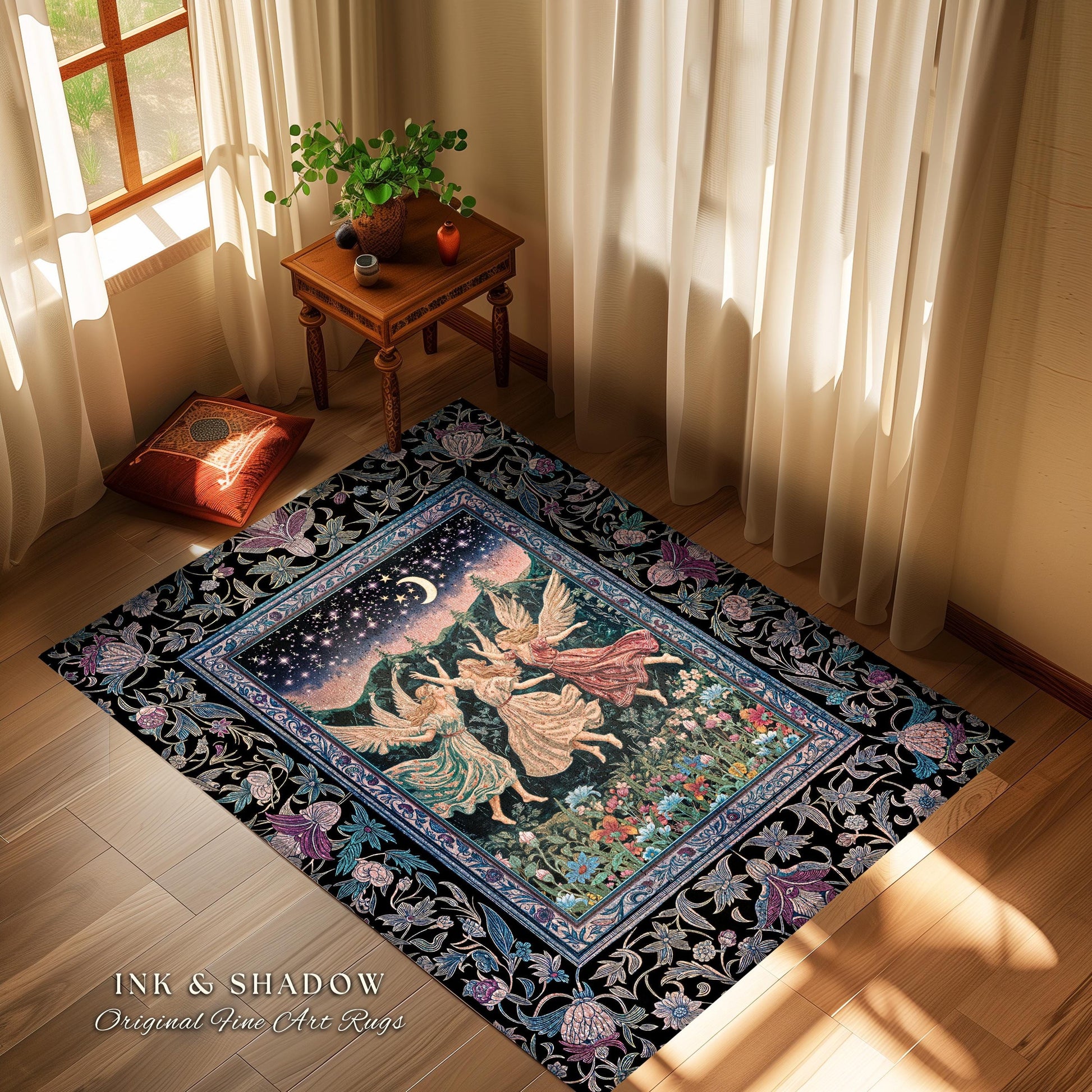 Nostalgic Fairytale Woodland Accent Rug | Pastel Fairycore Dark Academia Blanket Medieval Angel Aesthetic Whimsical Woodland Enchanted Style