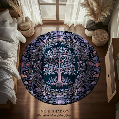 Whimsical Lavender Tree of Life Rug | Pastel Botanical Theme Romantic Cottagecore Decor Medieval Gothic Style Vintage Folk Art Home Accent