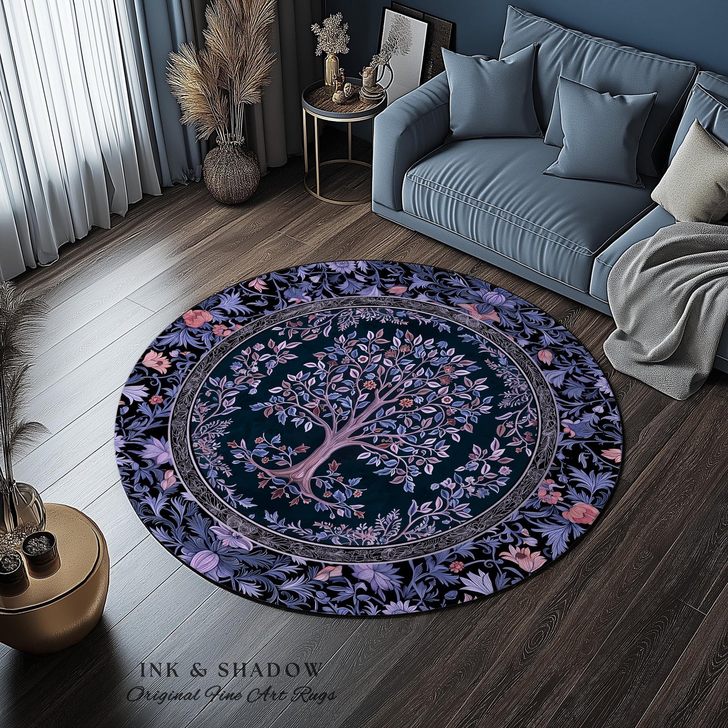 Whimsical Lavender Tree of Life Rug | Pastel Botanical Theme Romantic Cottagecore Decor Medieval Gothic Style Vintage Folk Art Home Accent