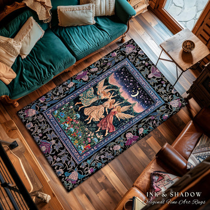 Nostalgic Fairytale Woodland Accent Rug | Pastel Fairycore Dark Academia Blanket Medieval Angel Aesthetic Whimsical Woodland Enchanted Style