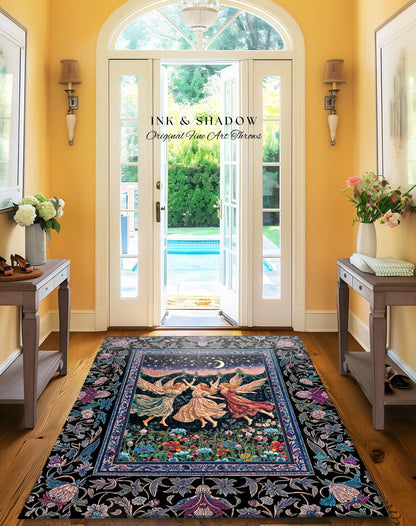 Nostalgic Fairytale Woodland Accent Rug | Pastel Fairycore Dark Academia Blanket Medieval Angel Aesthetic Whimsical Woodland Enchanted Style