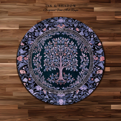 Whimsical Lavender Tree of Life Rug | Pastel Botanical Theme Romantic Cottagecore Decor Medieval Gothic Style Vintage Folk Art Home Accent