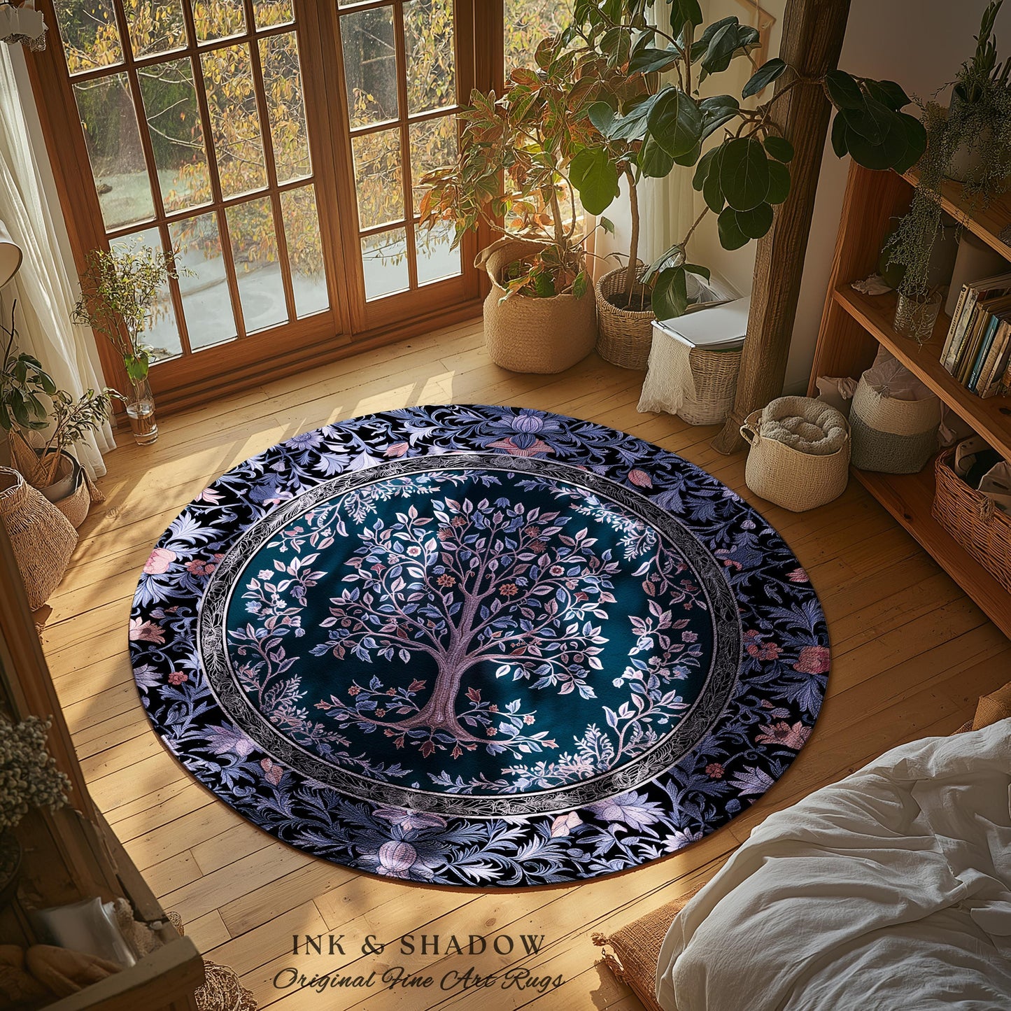 Whimsical Lavender Tree of Life Rug | Pastel Botanical Theme Romantic Cottagecore Decor Medieval Gothic Style Vintage Folk Art Home Accent