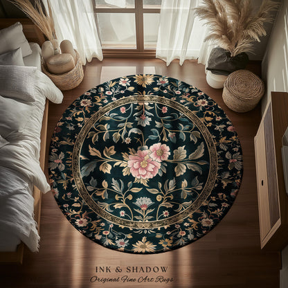 Maximalist Wildflower Rug | Dark Floral Aesthetic Danish Pastel Home Decor Rustic Housewarming Gift Fairycore Bedroom Folklore Inspired |