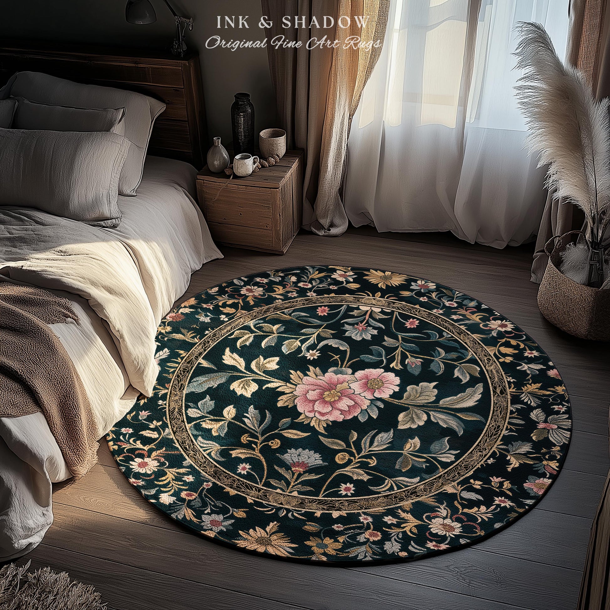 Maximalist Wildflower Rug | Dark Floral Aesthetic Danish Pastel Home Decor Rustic Housewarming Gift Fairycore Bedroom Folklore Inspired |