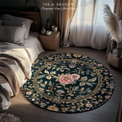 Maximalist Wildflower Rug | Dark Floral Aesthetic Danish Pastel Home Decor Rustic Housewarming Gift Fairycore Bedroom Folklore Inspired |