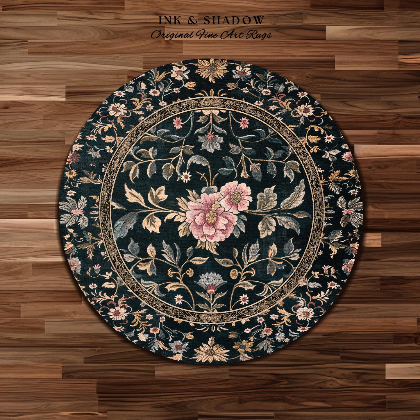 Maximalist Wildflower Rug | Dark Floral Aesthetic Danish Pastel Home Decor Rustic Housewarming Gift Fairycore Bedroom Folklore Inspired |