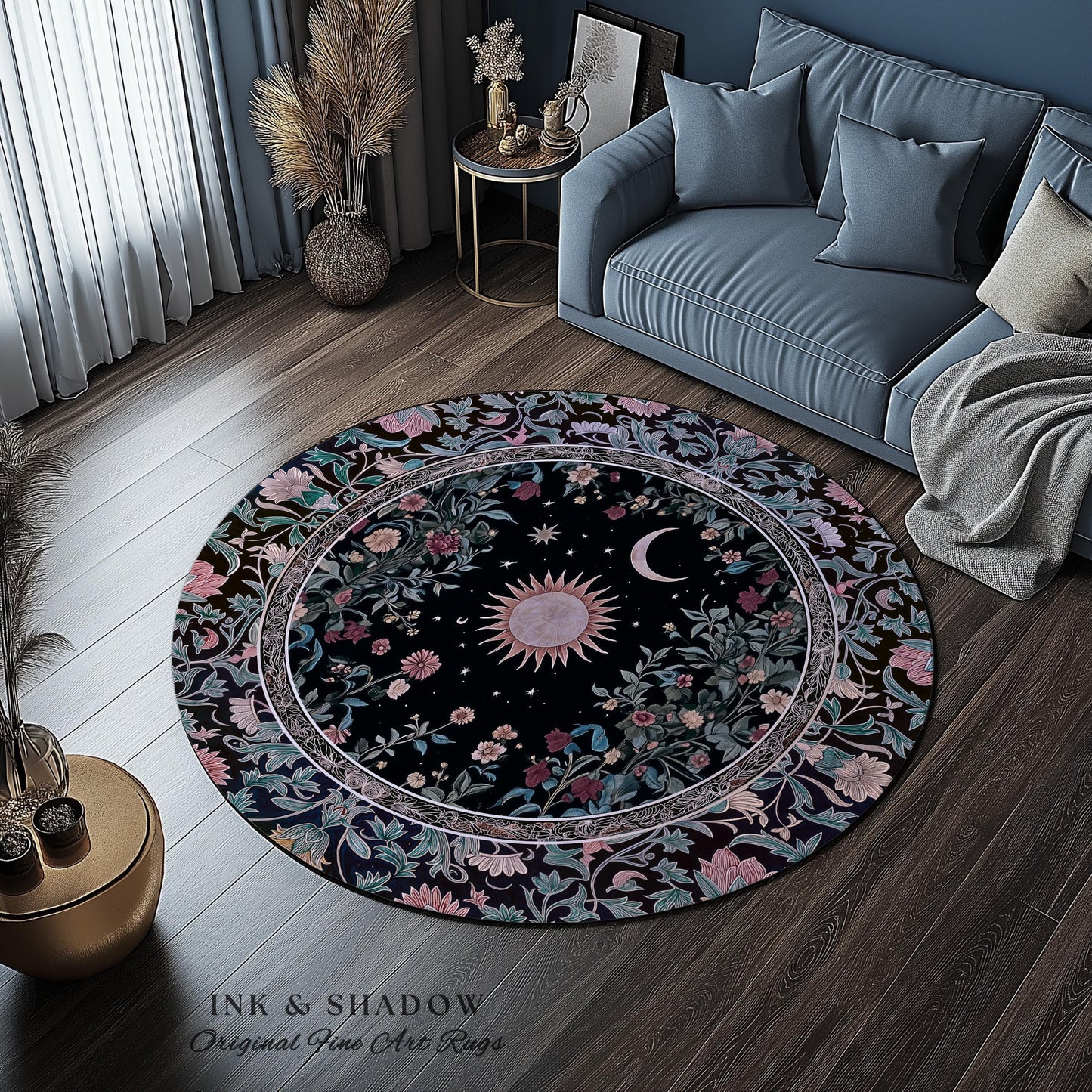 Midnight Lavender Celestial Rug | Witchy Pastel Tarot-Inspired Bohemian Sun and Moon Maximalist Astrology Whimsical Purple Bedroom Decor |