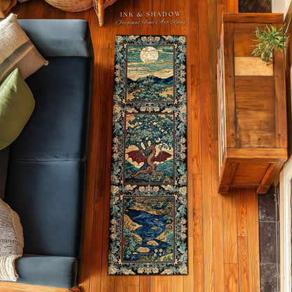 Dark Magic Medieval Dragon Area Rug | Fantasy Aesthetic Gothic Baroque Bedroom Tree of Life Mythical Creatures Bedroom Book Nook Carpet Rug