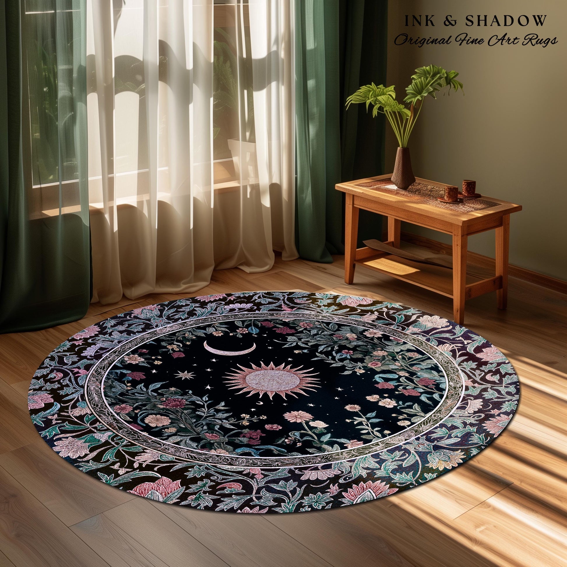 Midnight Lavender Celestial Rug | Witchy Pastel Tarot-Inspired Bohemian Sun and Moon Maximalist Astrology Whimsical Purple Bedroom Decor |