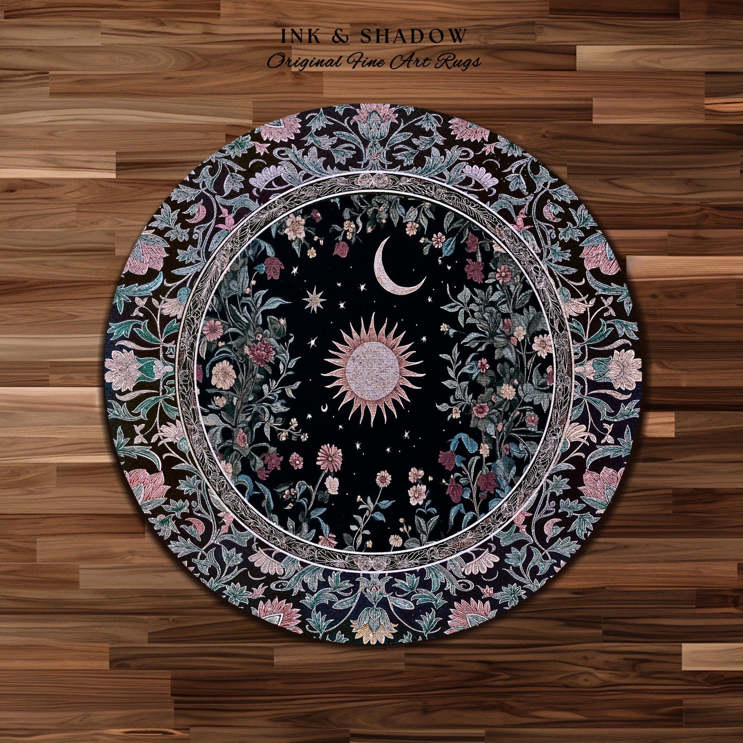 Midnight Lavender Celestial Rug | Witchy Pastel Tarot-Inspired Bohemian Sun and Moon Maximalist Astrology Whimsical Purple Bedroom Decor |