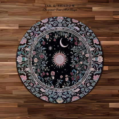 Midnight Lavender Celestial Rug | Witchy Pastel Tarot-Inspired Bohemian Sun and Moon Maximalist Astrology Whimsical Purple Bedroom Decor |