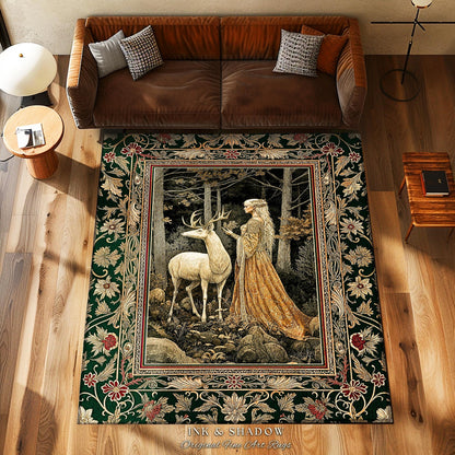 Elven Princess Mystic Woodland Rug | Forest Nymph Renaissance Aesthetic Fairycore Home Decor Magical Gothic Woods Ethereal Victorian Bedroom