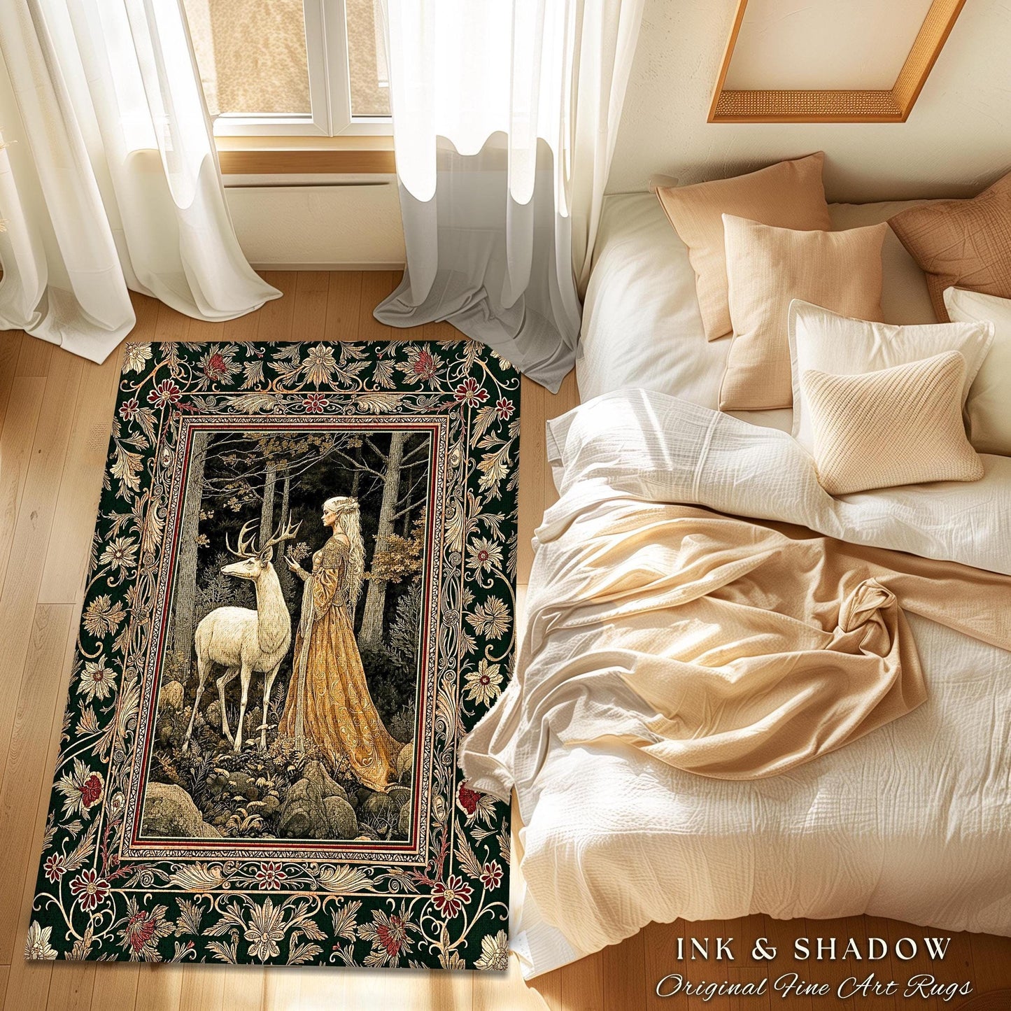 Elven Princess Mystic Woodland Rug | Forest Nymph Renaissance Aesthetic Fairycore Home Decor Magical Gothic Woods Ethereal Victorian Bedroom