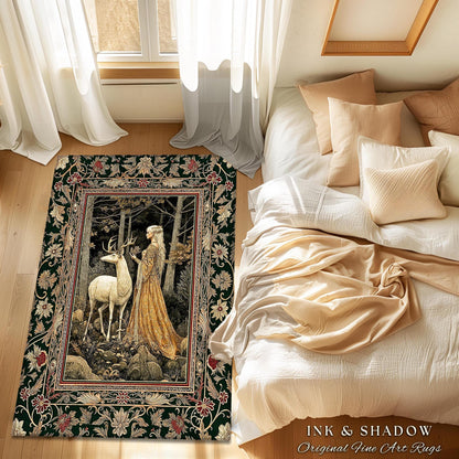 Elven Princess Mystic Woodland Rug | Forest Nymph Renaissance Aesthetic Fairycore Home Decor Magical Gothic Woods Ethereal Victorian Bedroom