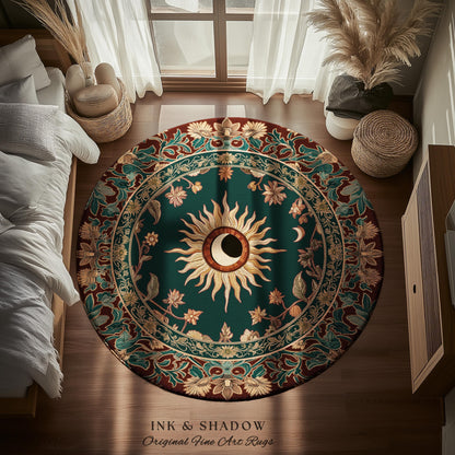 Moon and Sun Ethereal Bohemian Rug | Celestial Tarot Aesthetic Zodiac Inspired Floral Maximalist Bedroom Ethereal Astrology Witchy Area Rug