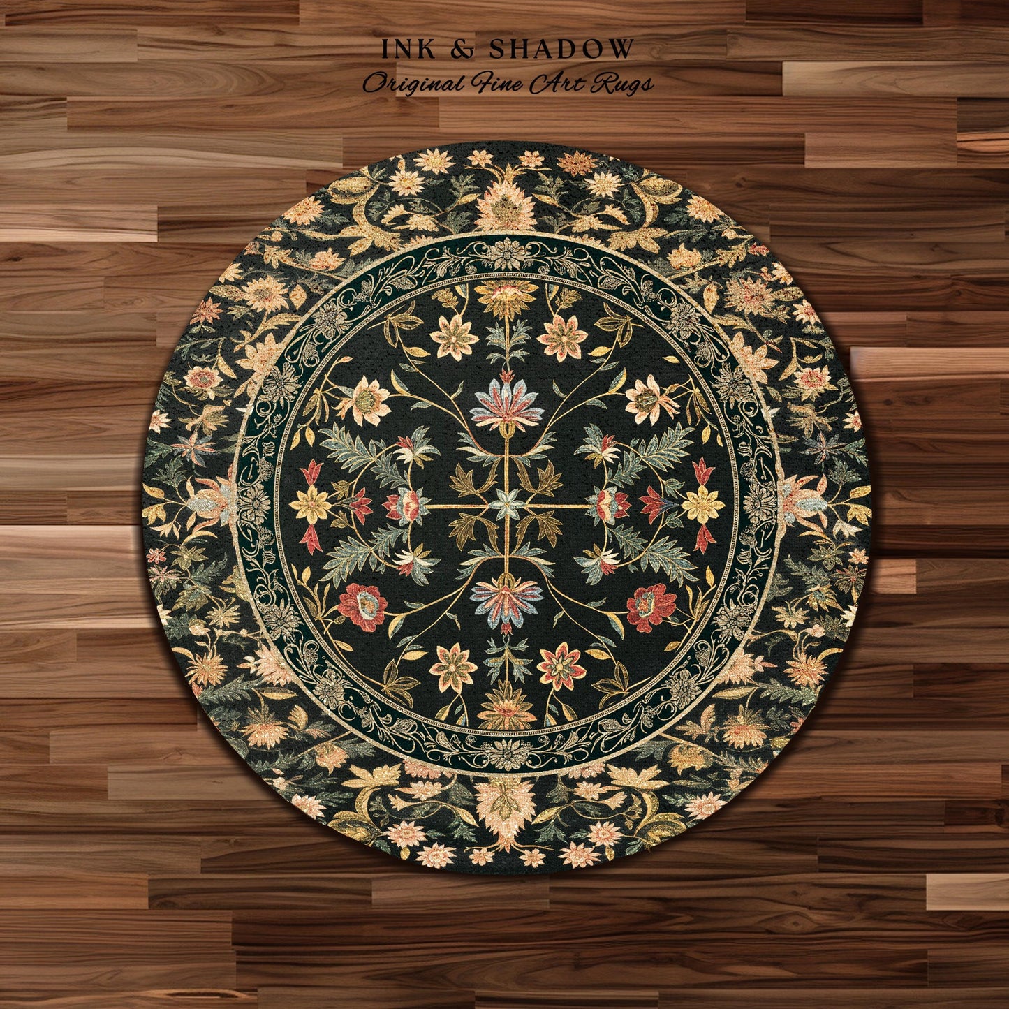 Boho Maximalist Wildflower Rug | Folklore Aesthetic Danish Home Decor Rustic Housewarming Gift Fairycore Bedroom Whimsical Living Room |