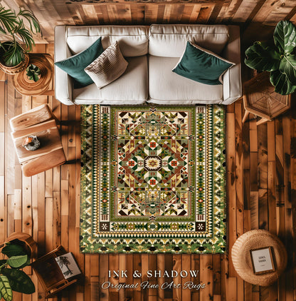 Natural Toned Geometric Area Rug | Warm Midcentury Styling Boho Accent Earth Palette Muted Color Interior Design Nordic Aesthetic Bohemian |