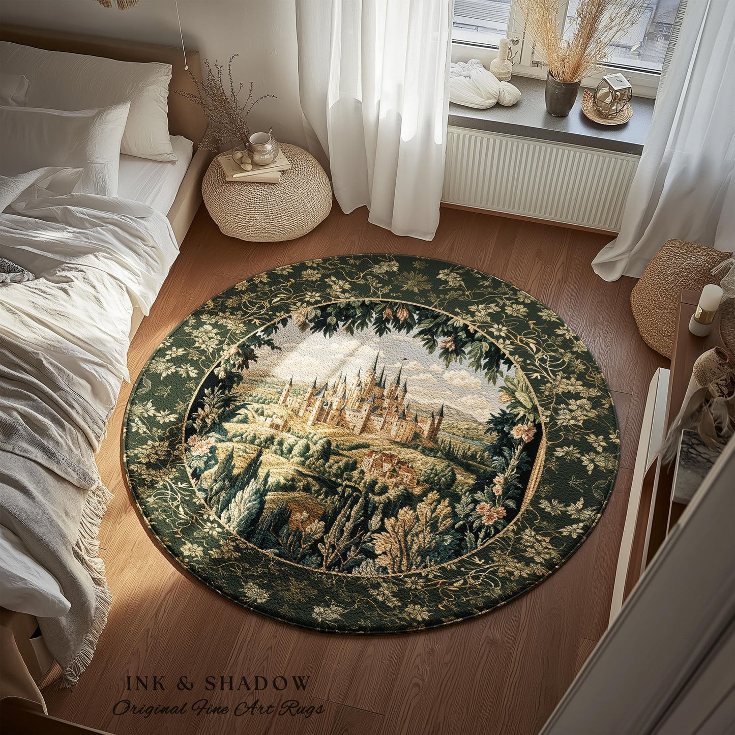 Dark Academia Victorian Royal Rug | Fantasy Home Accent Decor Woodland Princess Medieval Rustic Floral Landscape Coquette Maximalist Castle