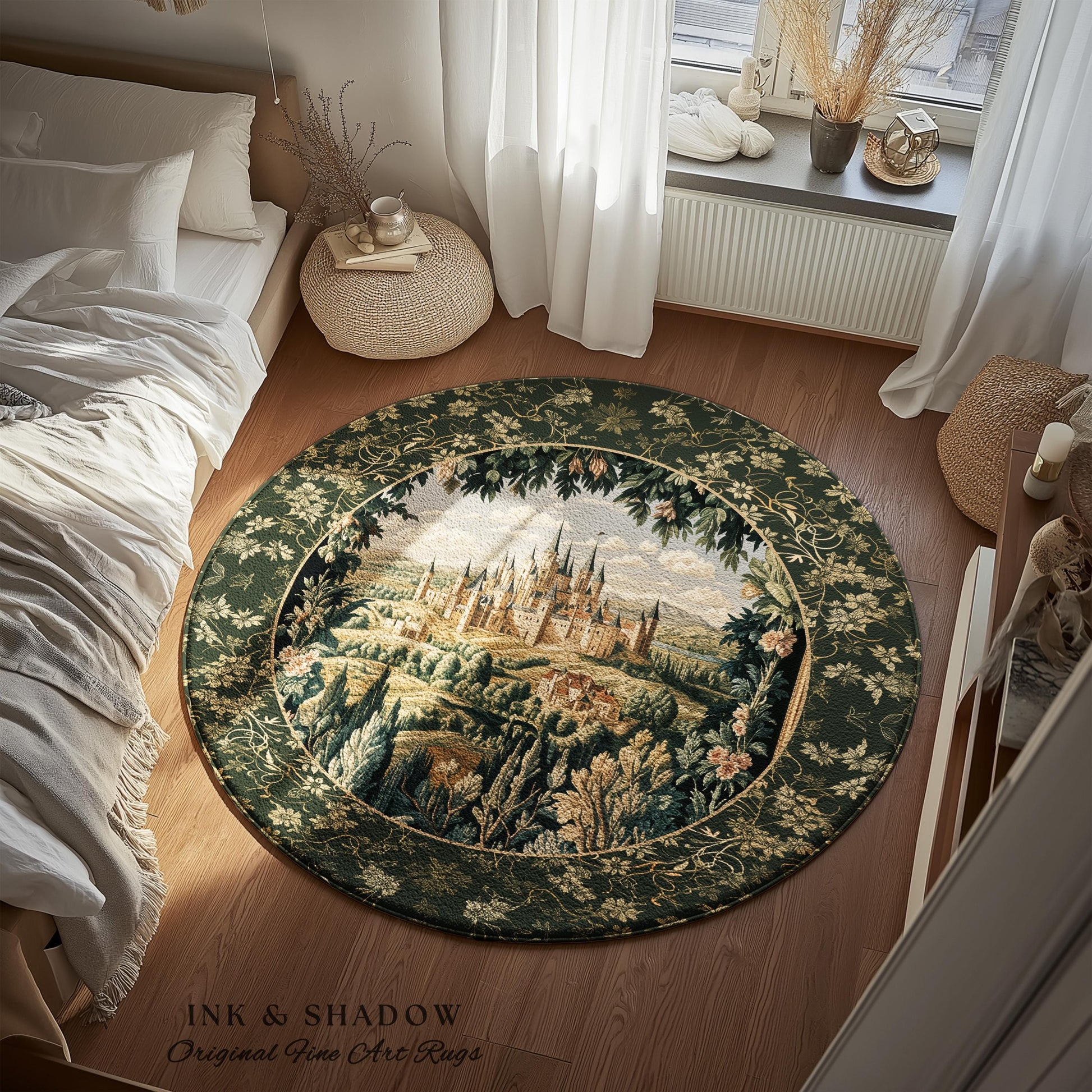 Dark Academia Victorian Royal Rug | Fantasy Home Accent Decor Woodland Princess Medieval Rustic Floral Landscape Coquette Maximalist Castle
