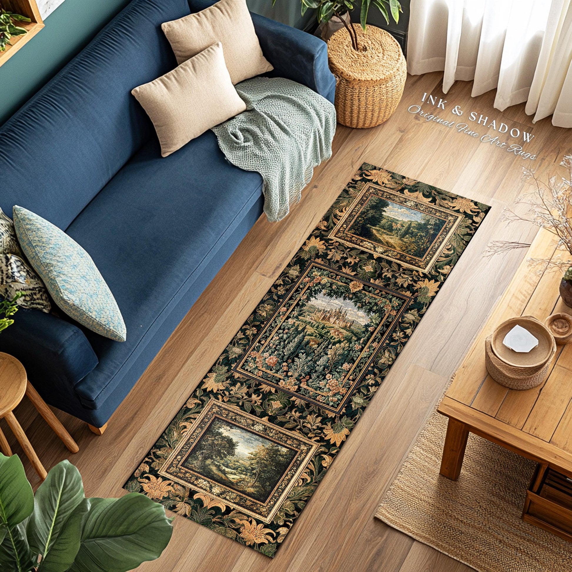 Dark Academia Victorian Royal Rug | Fantasy Home Accent Decor Woodland Princess Medieval Rustic Floral Landscape Coquette Maximalist Castle