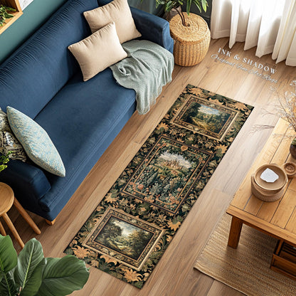 Dark Academia Victorian Royal Rug | Fantasy Home Accent Decor Woodland Princess Medieval Rustic Floral Landscape Coquette Maximalist Castle