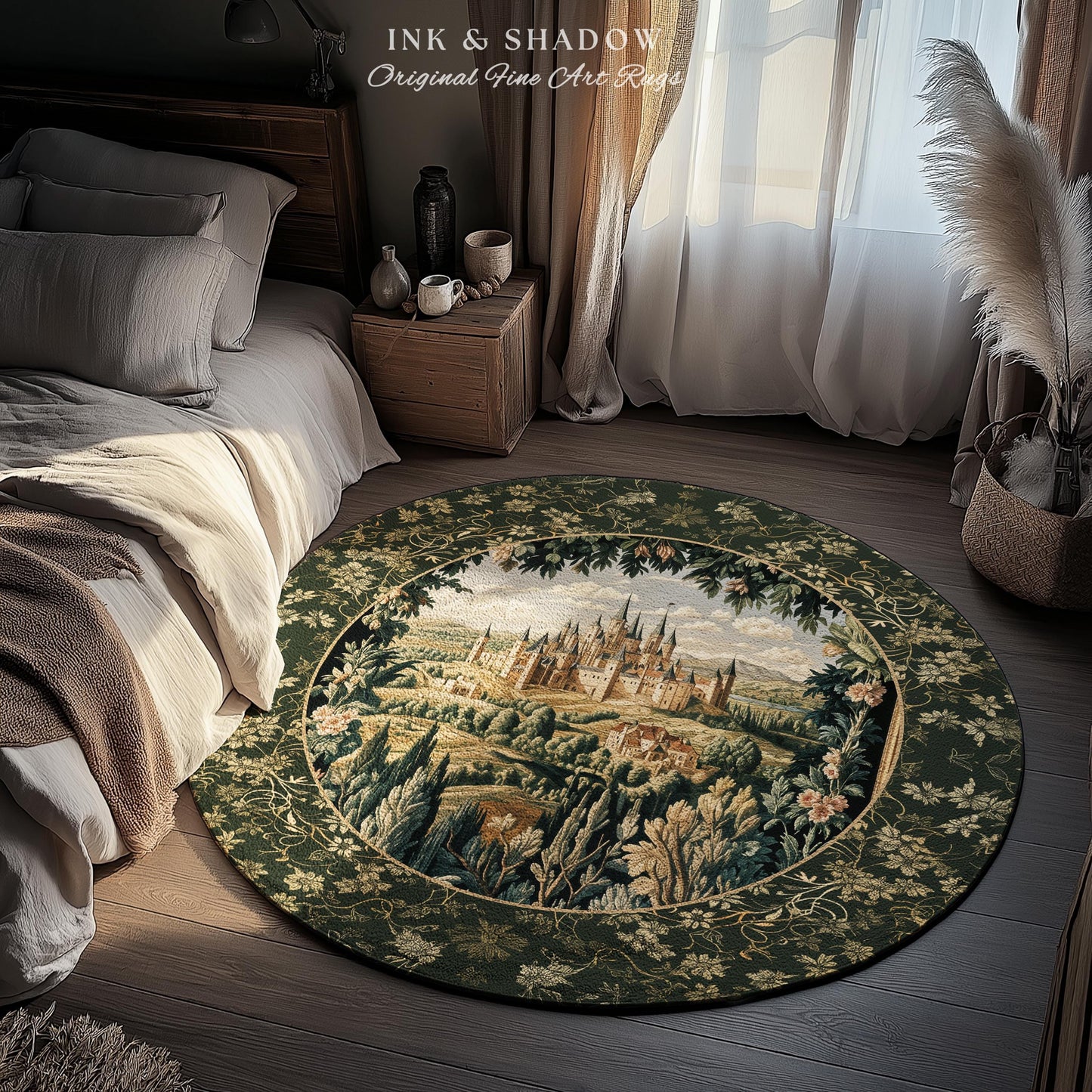 Dark Academia Victorian Royal Rug | Fantasy Home Accent Decor Woodland Princess Medieval Rustic Floral Landscape Coquette Maximalist Castle