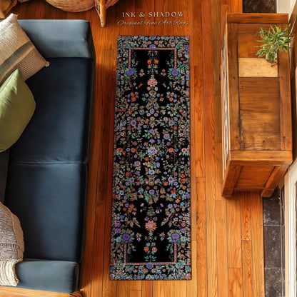 Jewel Tones Vintage Dark Academia Wildflower Rug | Floral Aesthetic Ornate Gothic Home Decor Whimsical Rustic Housewarming Gift Ethereal