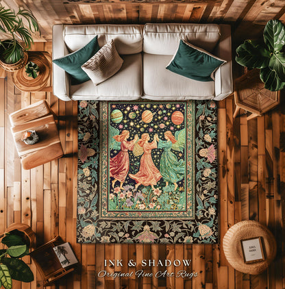 Astral Angels Whimsical Cozy Rug | Modern Medieval Fairycore Area Rug Enchanted Dreamy Cottagecore Dark Academia Aesthetic Bedroom Mystical