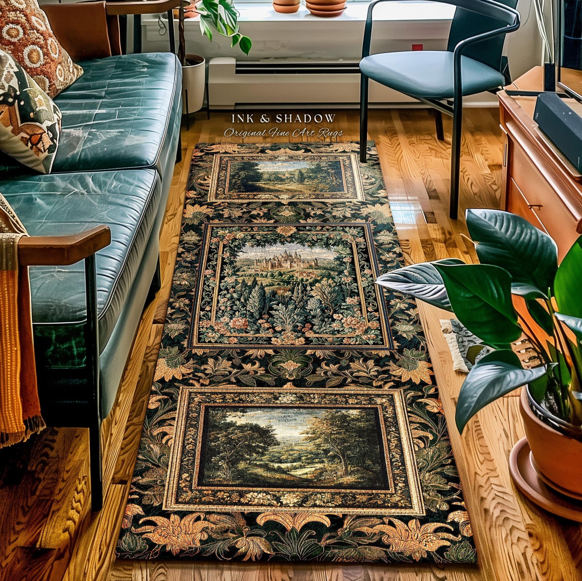 Dark Academia Victorian Royal Rug | Fantasy Home Accent Decor Woodland Princess Medieval Rustic Floral Landscape Coquette Maximalist Castle