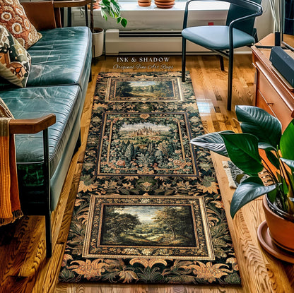 Dark Academia Victorian Royal Rug | Fantasy Home Accent Decor Woodland Princess Medieval Rustic Floral Landscape Coquette Maximalist Castle