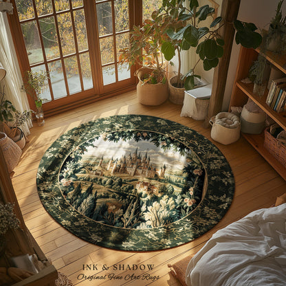 Dark Academia Victorian Royal Rug | Fantasy Home Accent Decor Woodland Princess Medieval Rustic Floral Landscape Coquette Maximalist Castle
