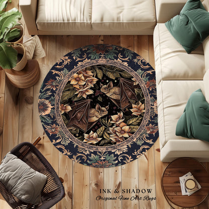 Dark Academia Mystic Bat Rug Woodland Gothic Victorian Decor | Enchanted Forest Bat Lover Nature Rug Celestial Boho Floral Cottagecore Decor