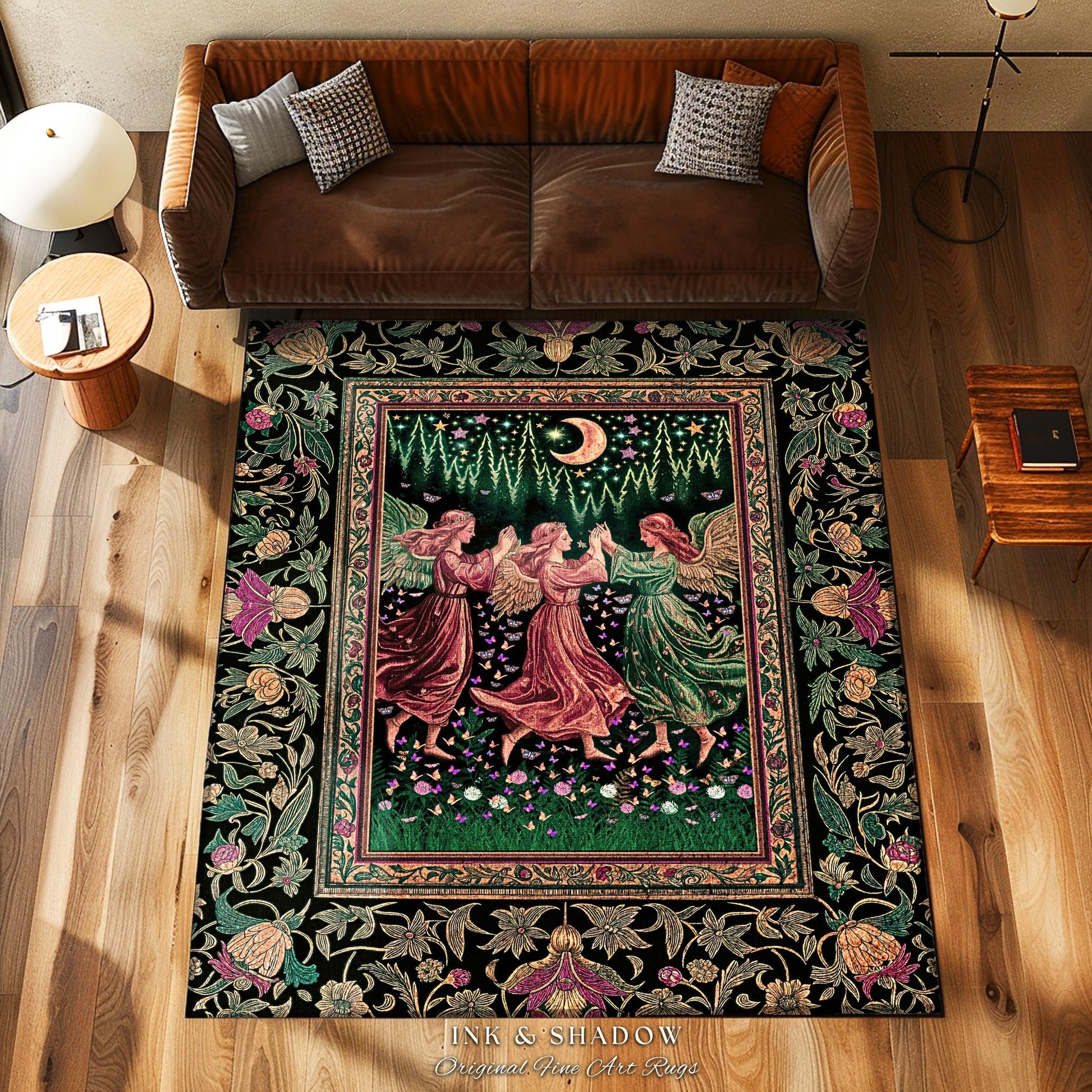 Moonlit Forest Nymph Area Rug | Medieval Elegance Woodland Fairycore Dark Academia Bedroom Accent Midsummer Aesthetic Scandi Folklore Style